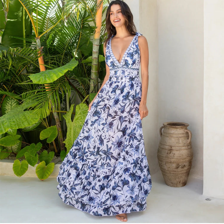 Hawai Blue Floral Monokini With Skirt Set